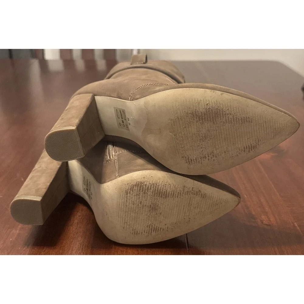 Steve Madden Taupe Leather Ankle Boots Women's 8.5 Side Zip Block Heel‎ Booties